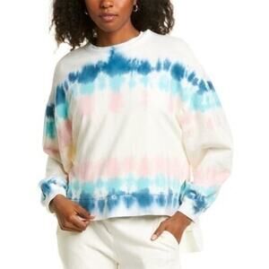 Electric & Rose Neil White Blue Tie Dye Striped Pullover Sweatshirt Size XS NWT